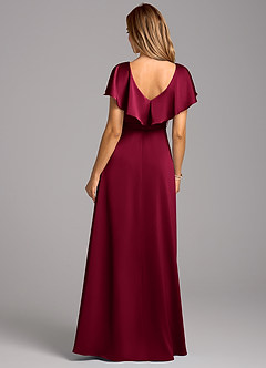 Azazie Lainey Bridesmaid Dresses Burgundy A-Line with Pockets Stretch Satin Dress image2