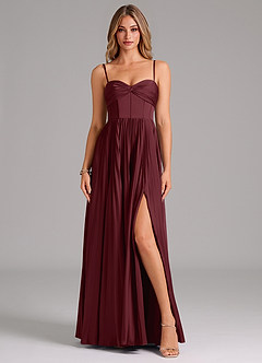 Azazie Tyla Brautjungfernkleider A-Linie Herzausschnitt Stretch-Satin Kleid Cabernetrot image1