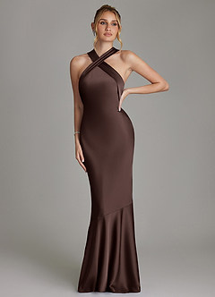 Azazie Reign Bridesmaid Dresses Ganache Mermaid Pleated Stretch Satin Dress image4