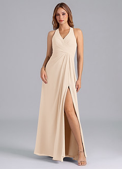 Azazie Dorota Bridesmaid Dresses White Alabaster A-Line Pleated Chiffon Dress image3