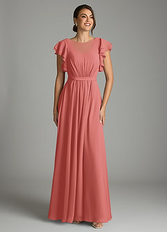 Azazie Daphne Abiti da damigella modesti Abito A-Line Arricciato Chiffon Lunghezza al pavimento image1