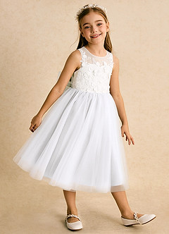 Azazie Lina Blumenmädchenkleider Ballkleid Spitze Kleid Elfenbein Weiß image4