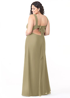 Azazie Christiana Robes de demoiselle d'honneur Robe Trapèze en Mousseline de soie Col V plissé Vert Mousse image8