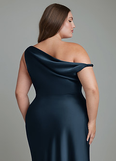 Azazie Emerson Bridesmaid Dresses Dark Navy Mermaid Off the Shoulder Stretch Satin Dress image11