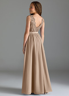 Azazie Elly Junior Taupe A-Line Lace Chiffon Dress image5