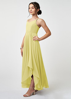 Azazie Collette Junior A-Linie Gestreift Chiffon Kleid Zitronensorbet image3
