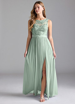 Azazie Elly Bridesmaid Dresses Agave A-Line Lace Mesh Dress image3
