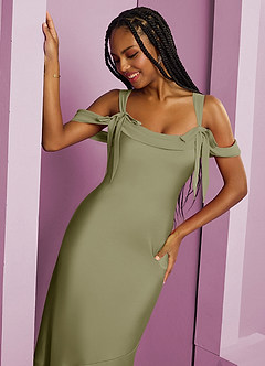 Barbie ♥ Azazie Vestidos de damas de honor Vestido de Pistacho de Satén Elástico de Corte Recto con Plisado image14