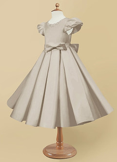 Azazie Jewel Flower Girl Dresses Frost Ball-Gown Pleated Matte Satin Dress image6