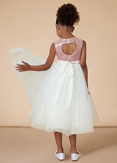 Azazie Anza Vente Finale Robe Trapèze en Tulle Paillettes Rose Poussiéreuse image2