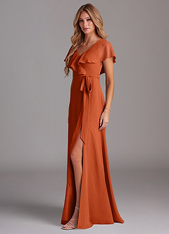 Azazie Lainey Bridesmaid Dresses Burnt Orange A-Line with Pockets Chiffon Dress image4