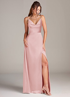 Azazie Sarella Bridesmaid Dresses Powder Pink A-Line Pleated Stretch Satin Dress image3