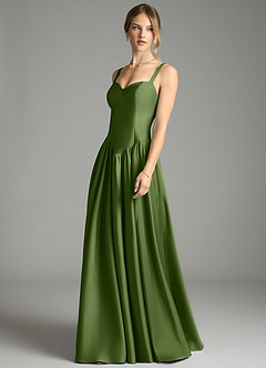 Azazie Evadina Suknie dla druhen Linia A Gorset Satyna elastyczna Do ziemi Sukienka image3