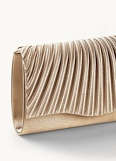 front Matching Color Pleated Metallic Satin Envelope Clutch