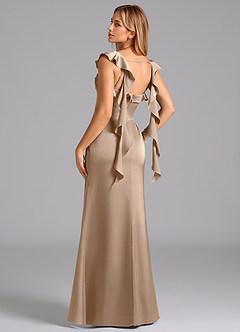 Azazie Adi Bridesmaid Dresses Taupe A-Line Pleated Stretch Satin Dress image6