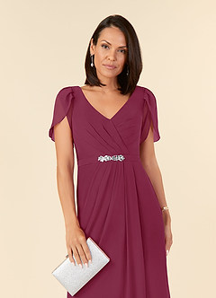 Azazie Marianne Mother of the Bride Dresses Mulberry Sheath V-Neck Pleated Chiffon Dress image5