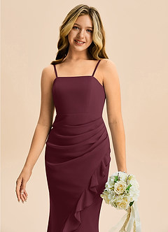 Azazie Buzzy Junior Robe Fourreau en Mousseline de soie Plissée Cabernet image2