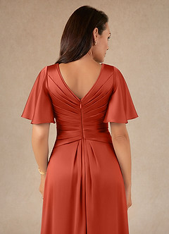 Azazie Emmeline Mother of the Bride Dresses Rust A-Line Pleated Stretch Satin Dress image4