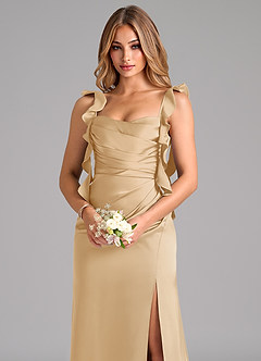 Azazie Jessamine Brautjungfernkleider A-Linie Korsett Stretch-Satin Kleid Gold image7