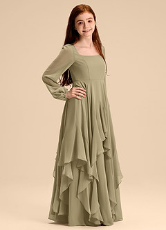 Azazie Clara Junior Robe Trapèze en Mousseline de soie Blouson Vert Mousse image4