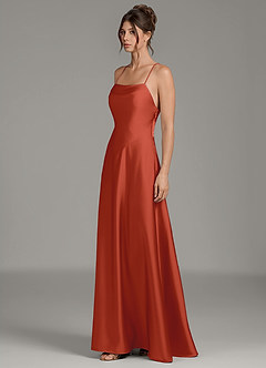Azazie Eris Bridesmaid Dresses Rust A-Line Pleated Stretch Satin Dress image4