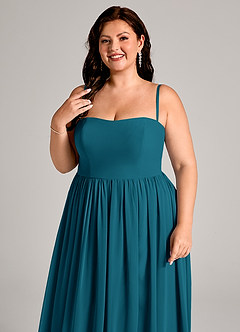 Azazie Calianna Robes de demoiselle d'honneur Robe Trapèze Convertible en Mousseline de soie Épaule décolletée Bleu Encre image11