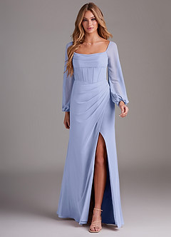 Azazie Charissa Brautjungfernkleider Etui Langarm Chiffon Kleid Lavendel image3