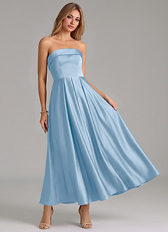 Azazie Lucienne Brudepigekjoler En streg Plisseret Stræk satin Ankel-længde Kjole image7