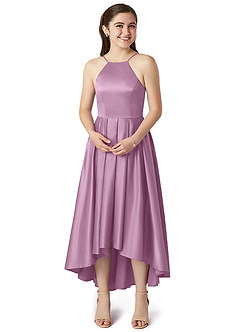 Azazie Jemima Junior Wisteria A-Line with Pockets Stretch Satin Dress image4