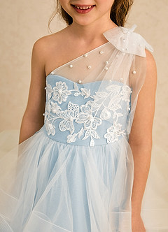 Azazie Zoey Blumenmädchenkleider Ballkleid Spitze Tüll Kleid Himmelblau image6