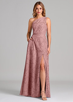 Azazie Phaedra Bridesmaid Dresses Dusty Rose A-Line One Shoulder Floral Burnout Dress image1