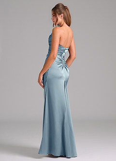 Azazie Lucille Vestidos de damas de honor Vestido de Azul Polvoriento de Satén Elástico de Corte Sirena Convertible con Sin tirantes image4