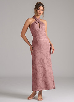 Azazie Marlissa Bridesmaid Dresses Dusty Rose Sheath Pleated Floral Burnout Dress image5