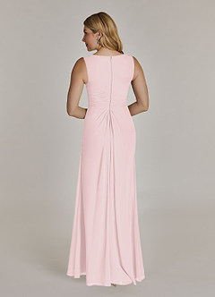 Azazie Manuella At-home Try On Dresses Blushing Pink A-Line V-Neck Pleated Chiffon Dress image7