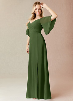 Azazie Cierra Bridesmaid Dresses Olive A-Line V-Neck Chiffon Dress image4