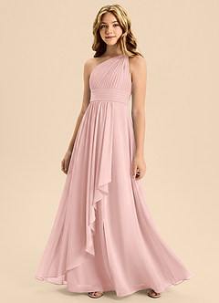Azazie Skye Junior Vestido de Rosa Empolvado de Gasa de Corte en A con Plisado image3