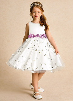 Azazie Starri Flower Girl Dresses Ivory Candy Pink Ball-Gown Beaded Matte Satin Dress image3