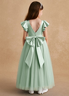 Azazie Suzy Flower Girl Dresses Agave A-Line with Sleeves Tulle Dress image1