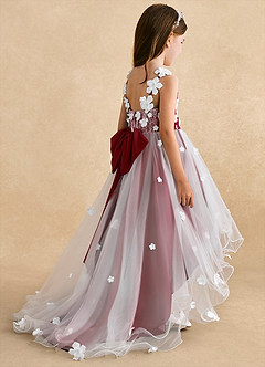 Azazie Celia Flower Girl Dresses Burgundy A-Line Lace Tulle Dress image5