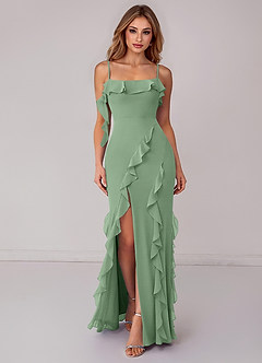 Azazie Malia Robes de demoiselle d'honneur Robe Fourreau en Mousseline de soie Rayé Matcha image1