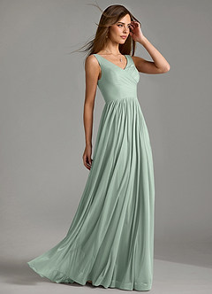 Azazie Keyla Bridesmaid Dresses Agave A-Line Pleated Mesh Dress image6