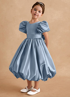 Azazie Jellybean Blumenmädchenkleider Ballkleid Gestreift Matte Satin Kleid Staubblau image4