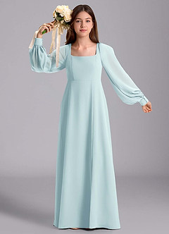 Azazie Bondi Junior Abito A-Line in Chiffon Blusa Sea Glass image5