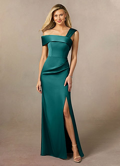 Azazie Laramie Mother of the Bride Dresses Peacock Mermaid Pleated Stretch Satin Dress image1
