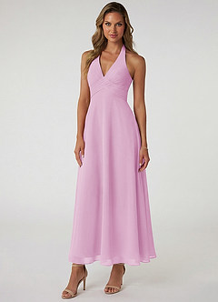 Azazie Tessie Jurken voor bruidsmeisjes Jurk van Chiffon met A-Lijn Geplooid Snoep Roze image1