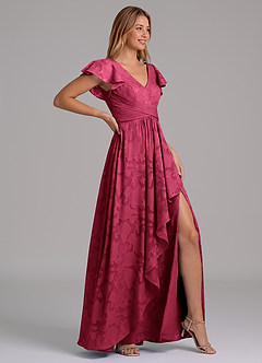 Azazie Omari 신부 들러리 드레스 A라인 주름진 플로럴 번아웃 바닥 길이 드레스 image6