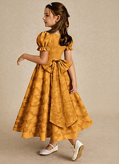 Azazie Joss Flower Girl Dresses Butterscotch A-Line with Sleeves Floral Burnout Dress image2