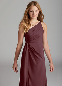 Azazie Mika Junior Robe Trapèze en Satin extensible Plissée Sangria image4