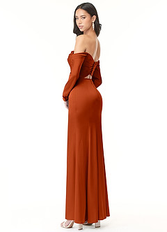 Azazie Hallie Robes de demoiselle d'honneur Robe Fourreau Convertible en Satin extensible Schulterfreies Langarmshirt Paprika image6