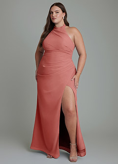 Azazie Jemma Brautjungfernkleider Etui Plissee Chiffon Kleid Antike Rose image7